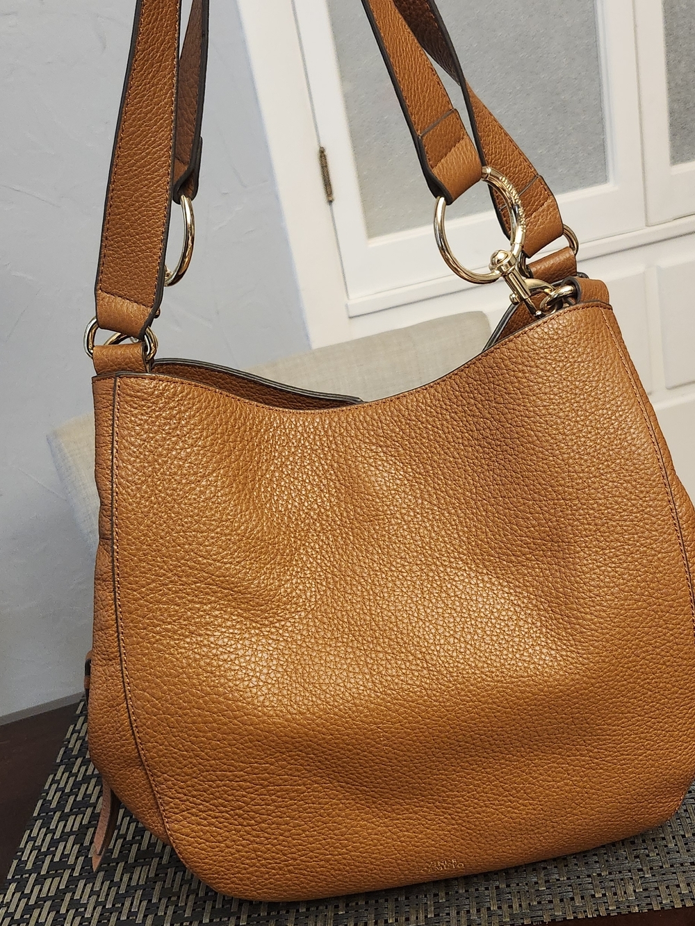 Vince Camuto Cognac Pebbled Leather Shoulder Bag
